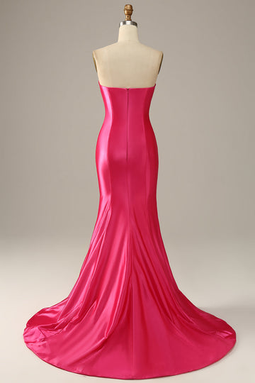 Fucsia Escote Corazón Sirena Vestido de Noche